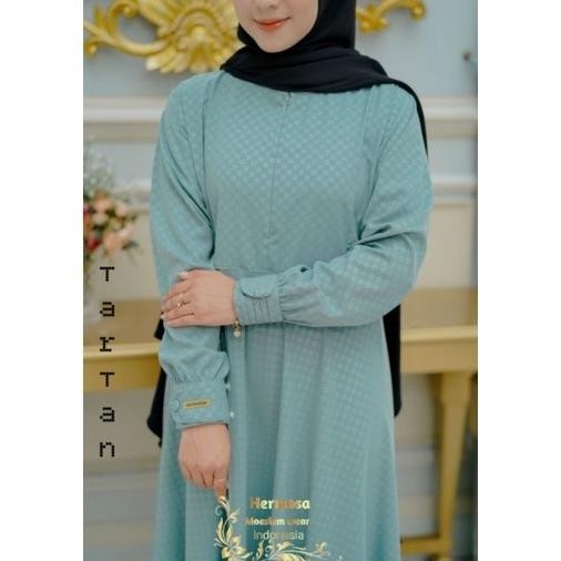 Gamis hermosa motif tartan warna biru wardah original by hermosa Belum Terlaris