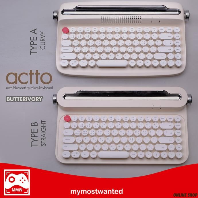 ACTTO Keyboard bluetooth wireless keyboard retro typewriter IVORY terlaris