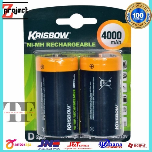 Krisbow Baterai Rechargeable Size D 4000Mah 2 Pcs Baterai Charger Ready