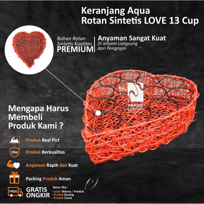 Keranjang Tempat Gelas Air neral Aqua bentuk LOVE