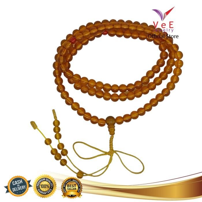 Tasbih Budha 108 Butir Batu Giok Oranye Asli Cina - Vee Feng Shui Terbaru 100 % Original