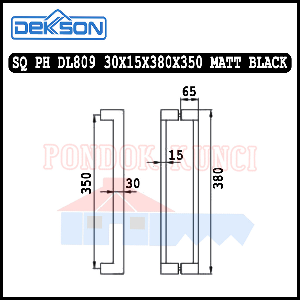 Pull Handle Pintu Dekkson SQ PH DLX 809 30x15x380x350 Black Hitam Dekson