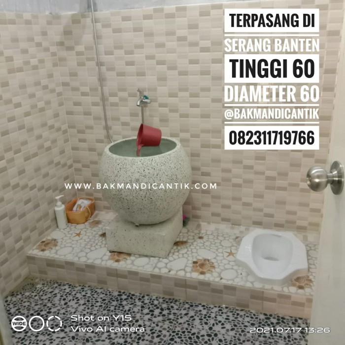 bak mandi teraso bulat putih bintik granit
