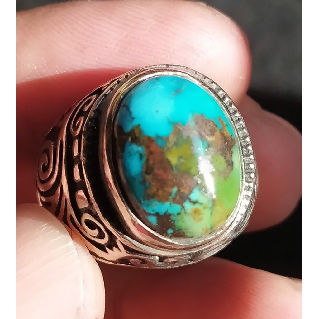 Pirus Persi Multi Color Serat Emas Ring Ukir