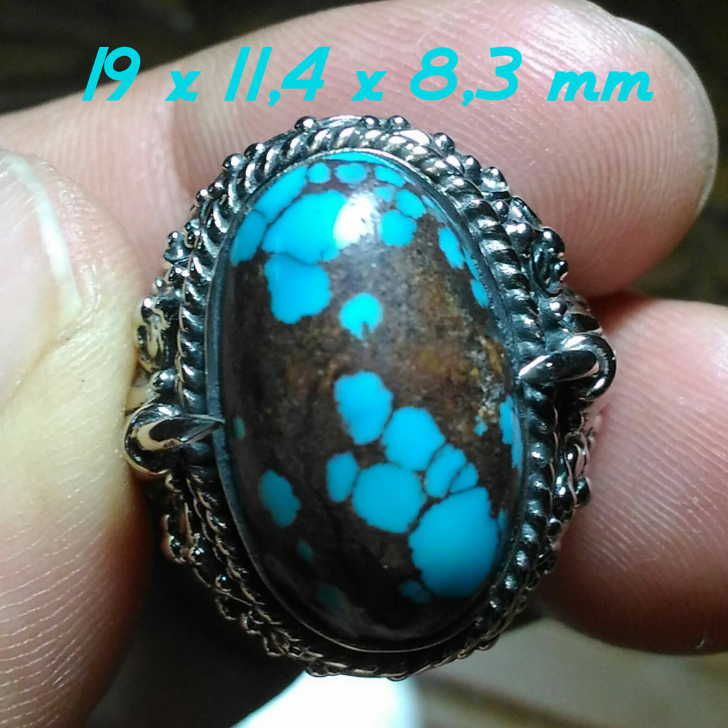 Natural Egyptian Turquoise Blue Fancy Porselen Ceplok Kuro Urat Merah Top Kristal Murmer Ring Ukir Cakra Bali