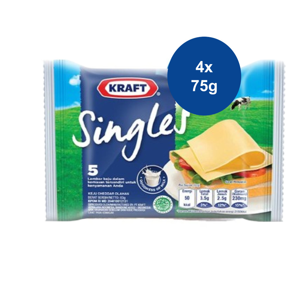 

Kraft Keju High Calcium Singles 5 Slice 75g Untuk Burger dan Camilan x 4