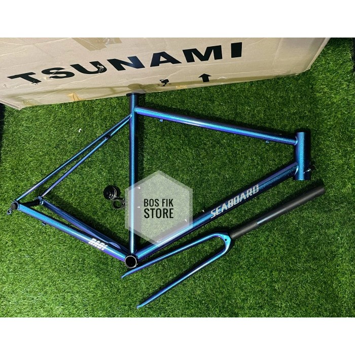 TERBARU Frame Roadbike Rim Brake Seaboard Tsunami Blue paket seatpost BISA GOSEND