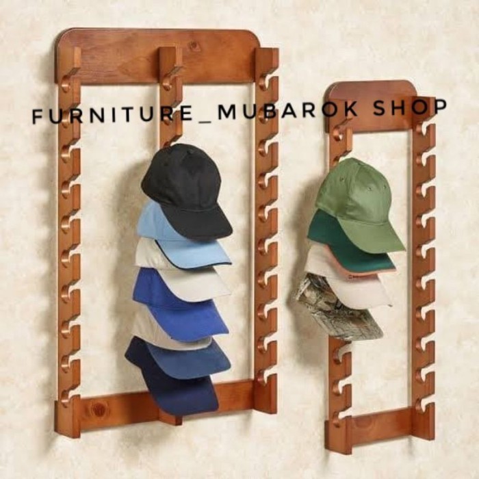 PROMO RAK TOPI TEMPEL DINDING JUMBO/RAK TOPI KAYU/HANGAR TOPI/DISPLAY