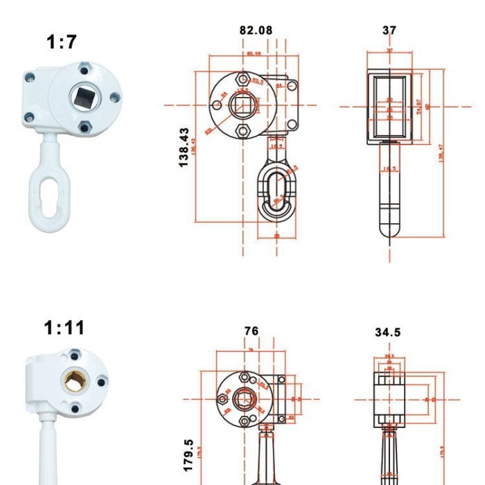 Gear Box Engkol Tube 65 mm utk Roller Blind Outdoor atau Awning Gulung
