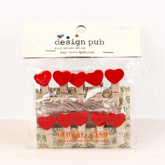 

Woden klip hati merah / penjepit foto kayu love merah / photo clip