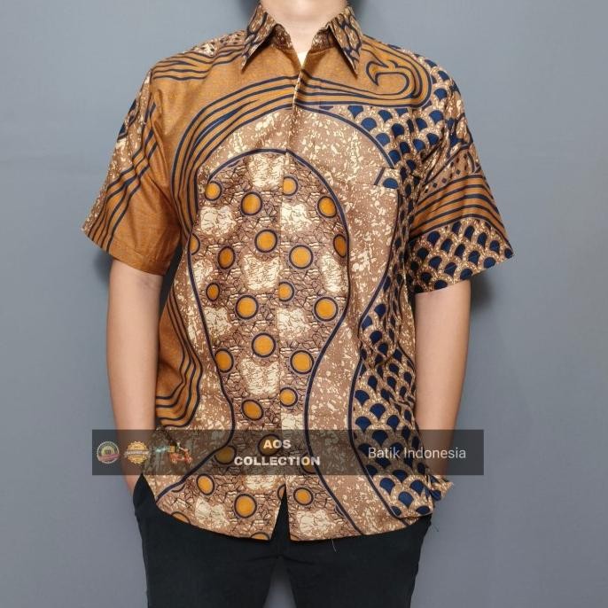 Baru  Kemeja Batik Pria Mocca Lapis Furing Lengan Pendek Ghandy Batik Pria Ekslusive