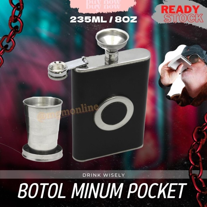 G23 Botol Pocket Stainless Dengan Glass 235Ml Hip Flask 8Oz Liquor Minuman Stock