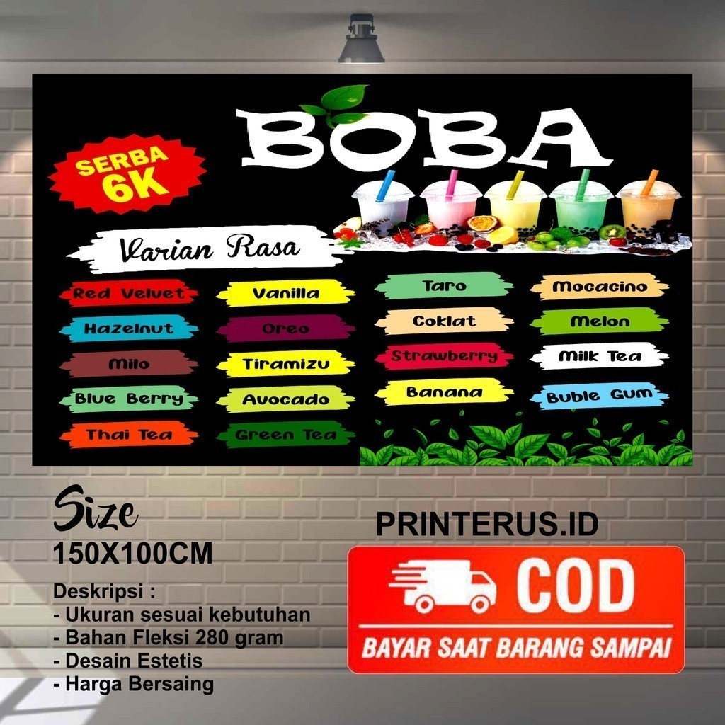 Banner Minuman Boba Murah | Desain Menarik 2x1 Meter | Cocok untuk Booth & Kafe COD