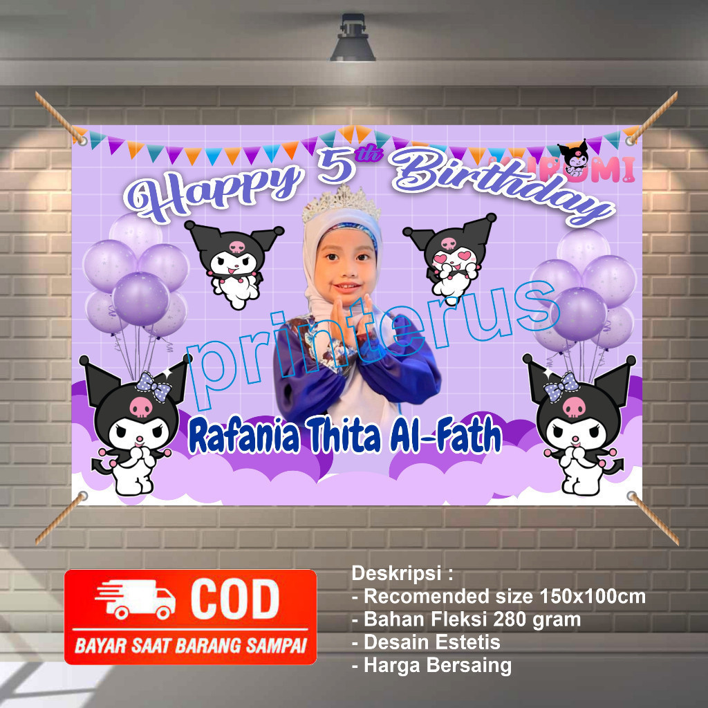 Spanduk Ulang Tahun Anak Kuromi – Banner Happy Birthday Karakter Lucu Murah COD
