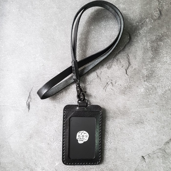

Caffrey Black Buffalo - Leather Lanyard Id Card Holder , Double Slot Original