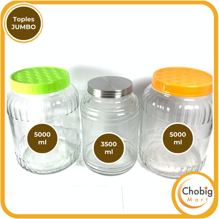 OBRAL Toples Kaca Besar Jumbo 5L Wadah Tutup Kerupuk Tempat Simpan Obat