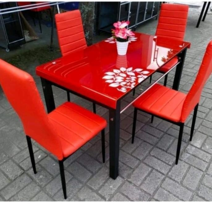 Meja Makan Minimalis Besi Kursi 4 (Meja Kaca) / Dinning Set / Meja Makan Kaca 4 Kursi / Meja Makan I