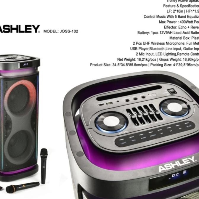 SPEAKER PARTYBOX ASHLEY JOSS-102 2x10INCH USB BLUETOOTH ORIGINAL GARANSI RESMI ASHLEY Terlaris
