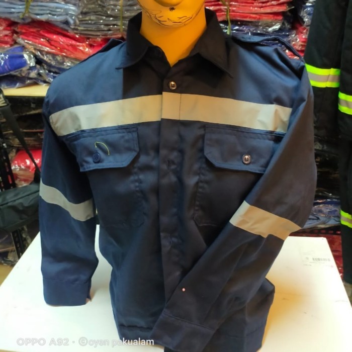 baju seragam kerja safety merah / baju atasan kerja safety+ logo k3