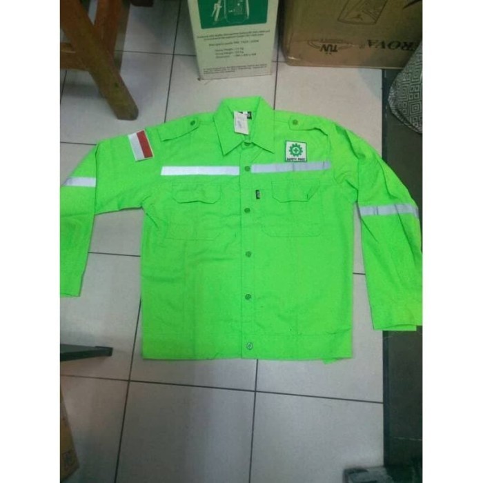 Baju Kerja Safety Plus Logo / Baju Proyek / Seragam Safety Warna Hijau