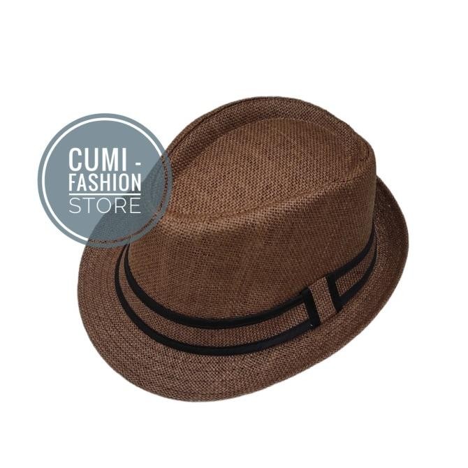 Topi Fedora Hat Lis Topi Fedora Pria Dan Wanita Dewasa Import Coklat