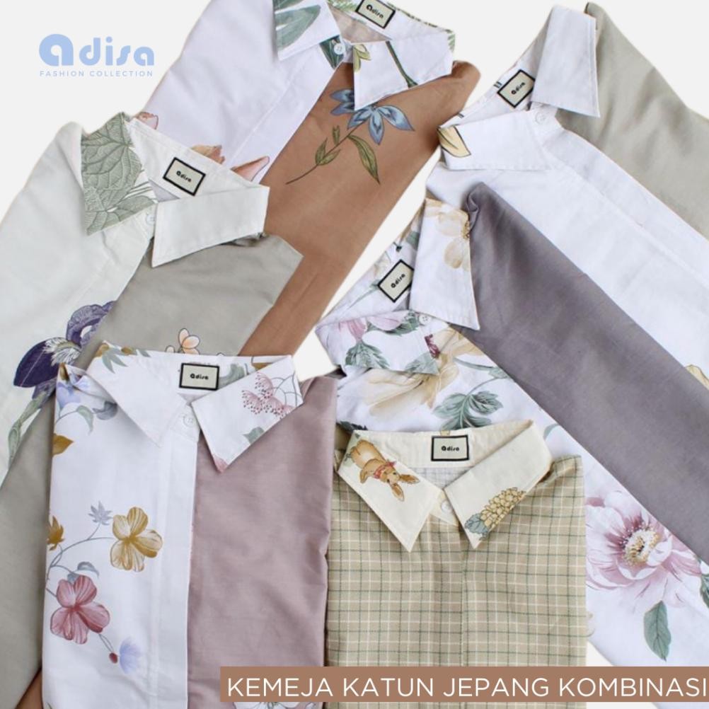 rile baju atasan kemeja bahan katun jepang motif preum wanita formal non formal by adisa official