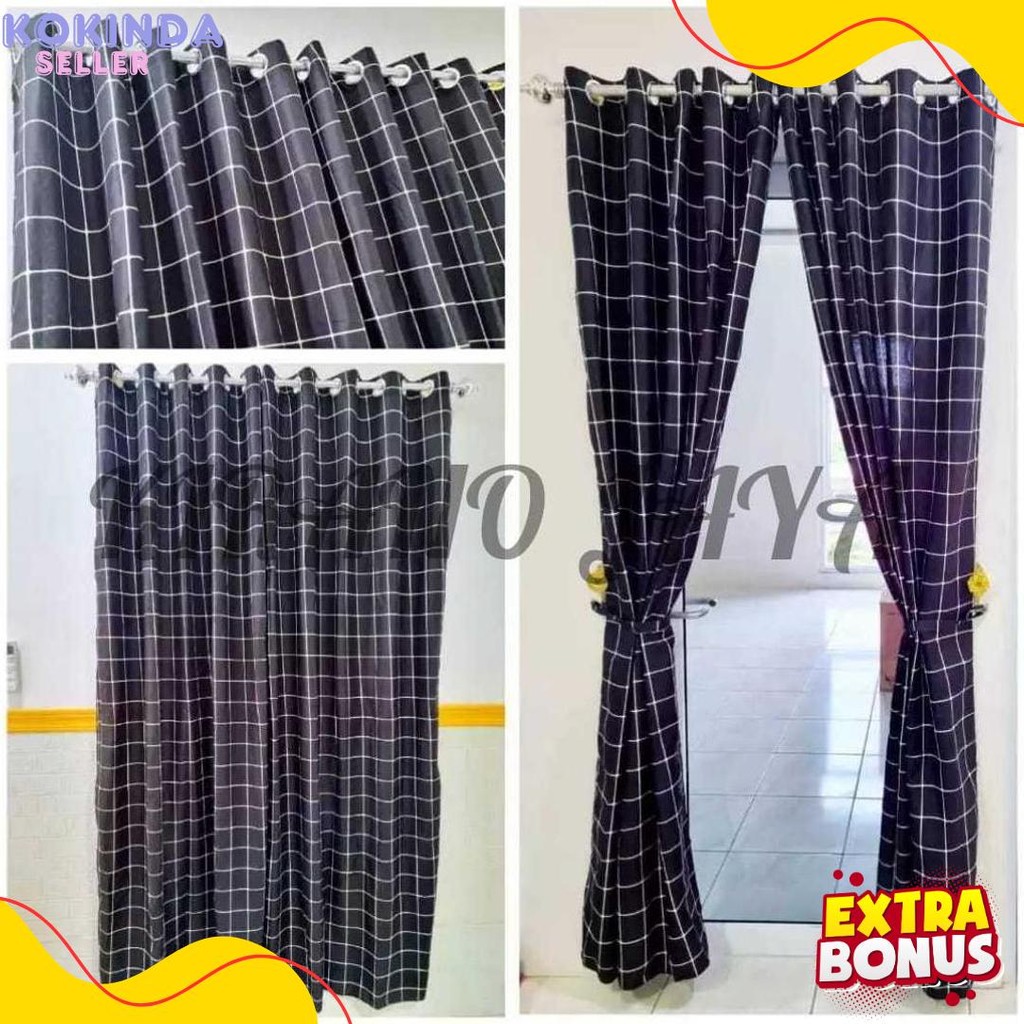 Gorden Pintu Kamar Minimalis - Tirai Pintu Polos- Korden Jendela Tinggi Smokering - Hordeng Motif Em