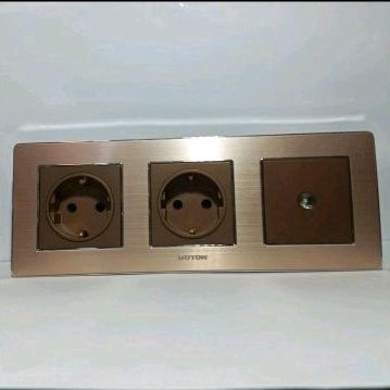 Stop Kontak + Stop Kontak + Outlet TV 3 Gang K2 Dark Champagne Boton