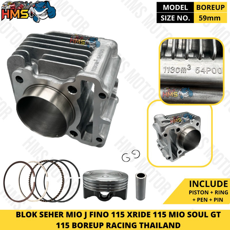 CYLINDER BLOK SEHER BORING BORE UP BOREUP MIO J FINO FI 115 MIO SOUL GT 115 XRIDE 115 59MM RVN