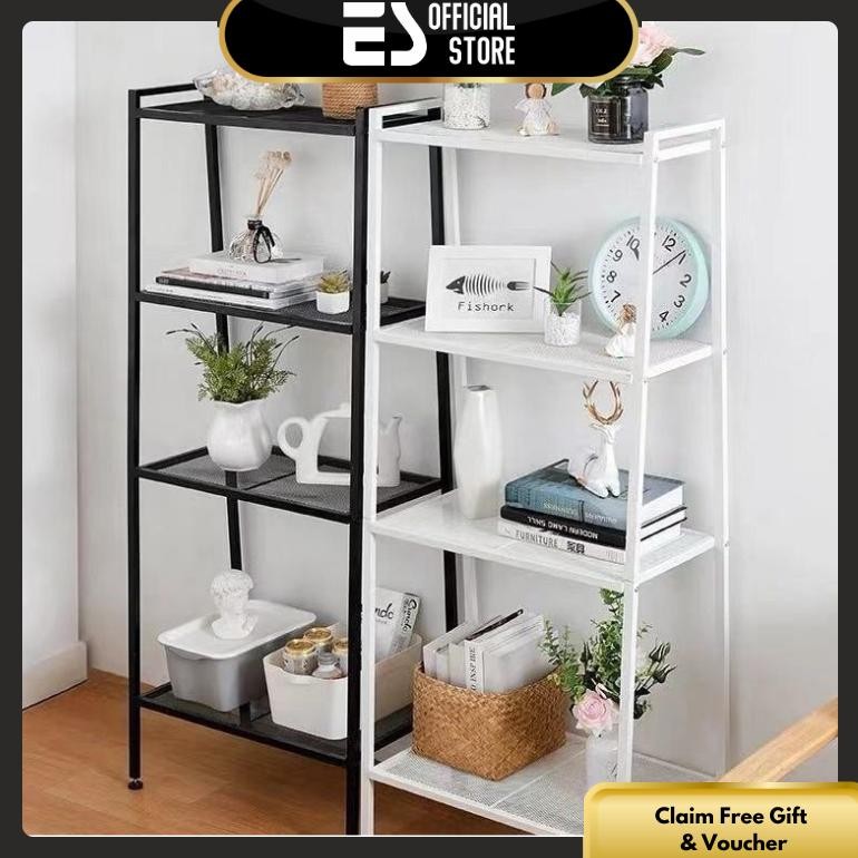 GIOR ES RAK BUKU RAK RUANG TAMU SERBAGUNA TINGKAT 4 SUSUN 2 WARNA PUTIH HITAM 2 UKURAN