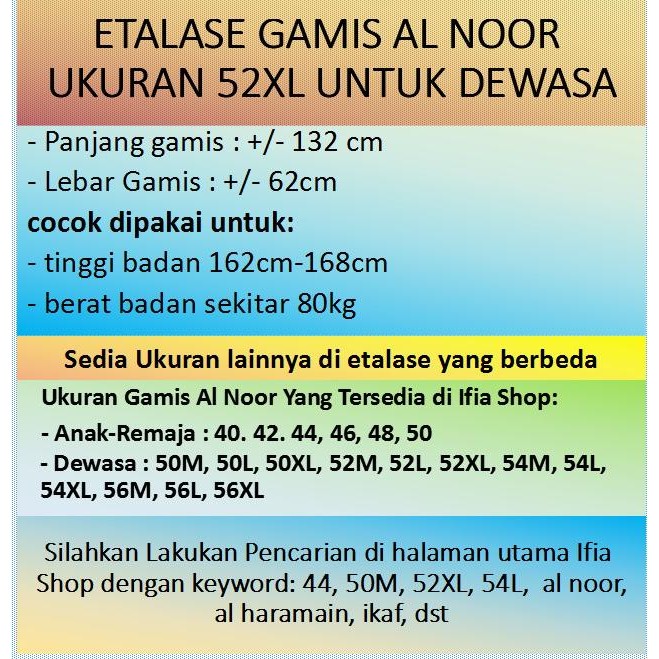 GAMIS AL NOOR SIZE 52XL - JUBAH GAMIS ARAB AL NOOR PAKAIAN AL HARAMAIN Terlaris