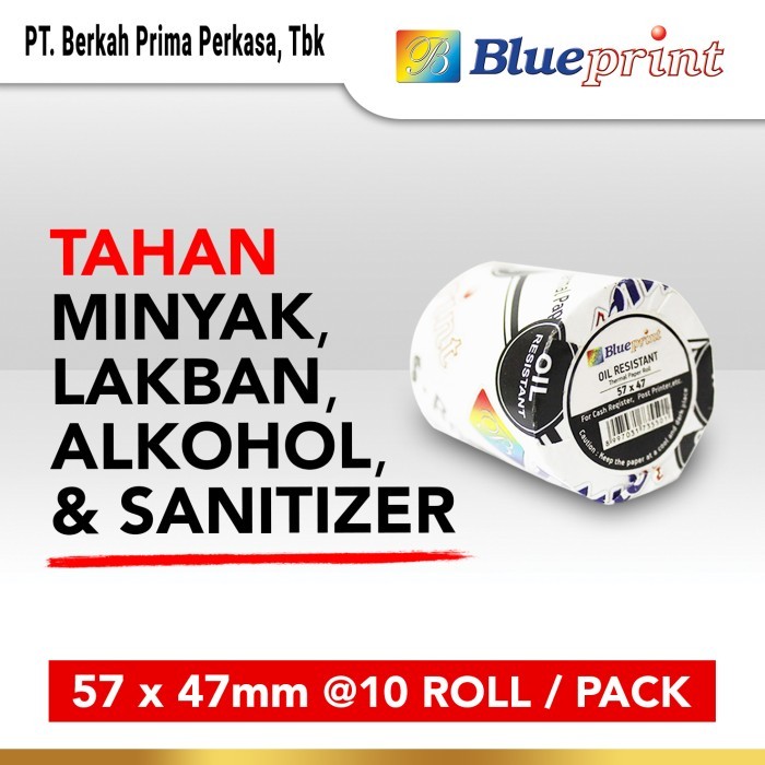 

Kertas Thermal / Struk PPOB BLUEPRINT 57x47 Oil Resistant Isi 10 Roll