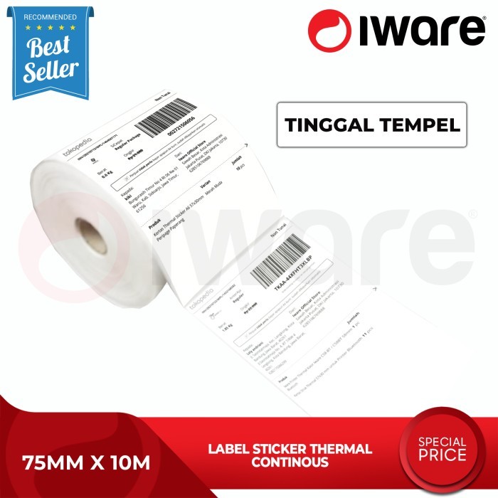 

LABEL STICKER BARCODE 75x10M ( Continous) THERMAL - POS THERMAL - 10M