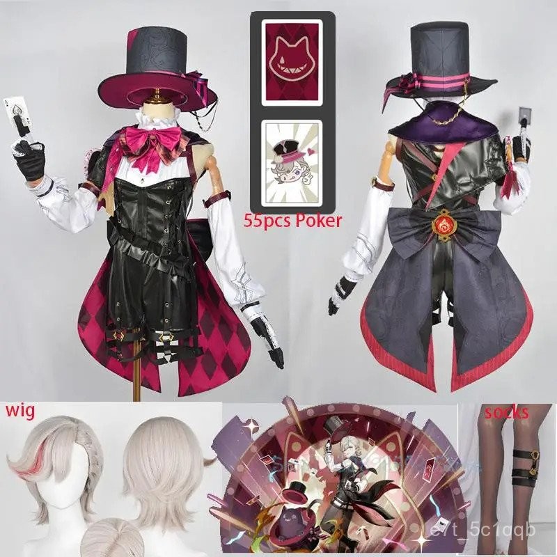 Genshin Impact Cosplay Lynette Lyney Cosplay Costume Wig Fontaine Magician Poker Card Uniform Hallow