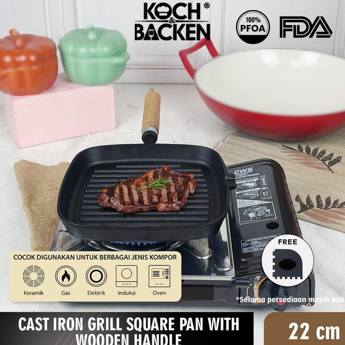 Koch&Backen Cast Iron Grill Square Pan 22Cm - Wajan Panggang