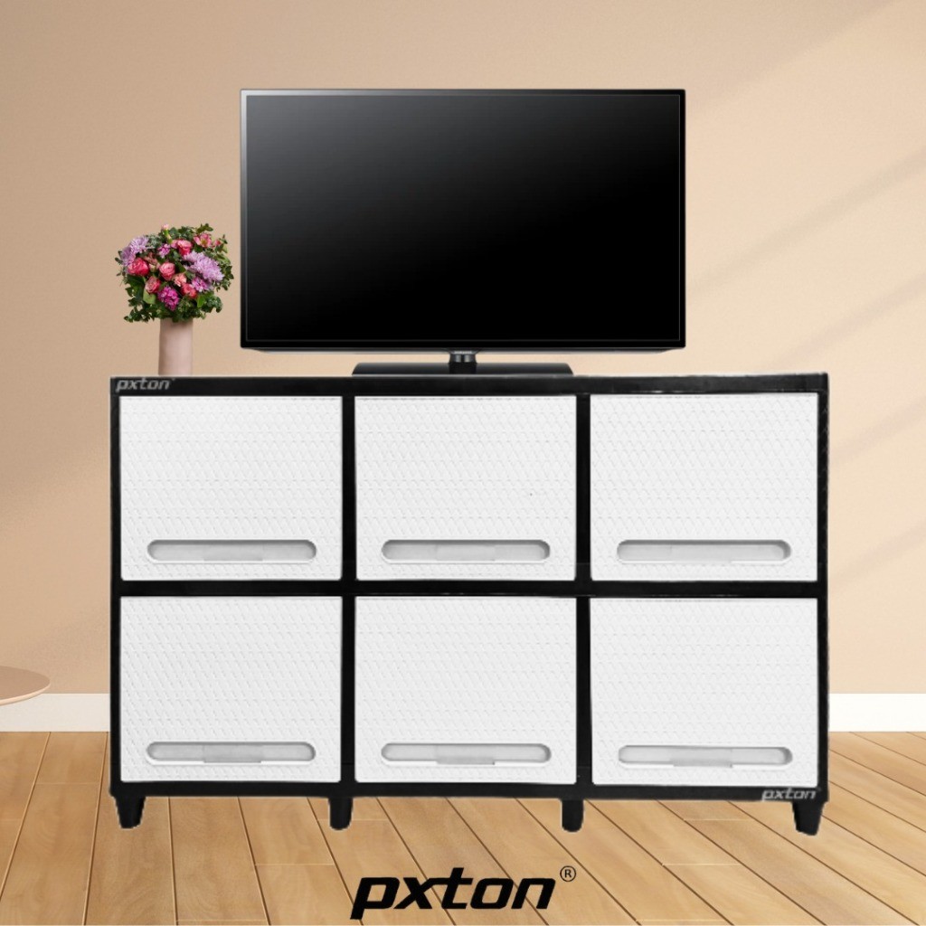 Gratis Ongkir  Lemari Plastik 3 Pintu 2 Susun Meja Tv Minimalis / Rak Pakaian / Lemari Pakaian