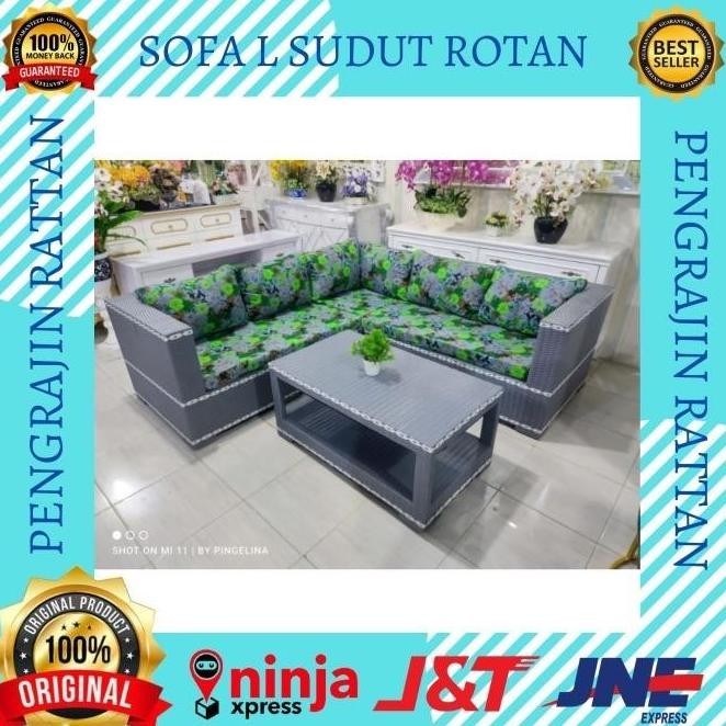 1 Set Kursi Korsi Bangku Sofa L Sudut Anyaman Rotan Sintetis Furniture Untuk Meja Kursi Teras Panjan
