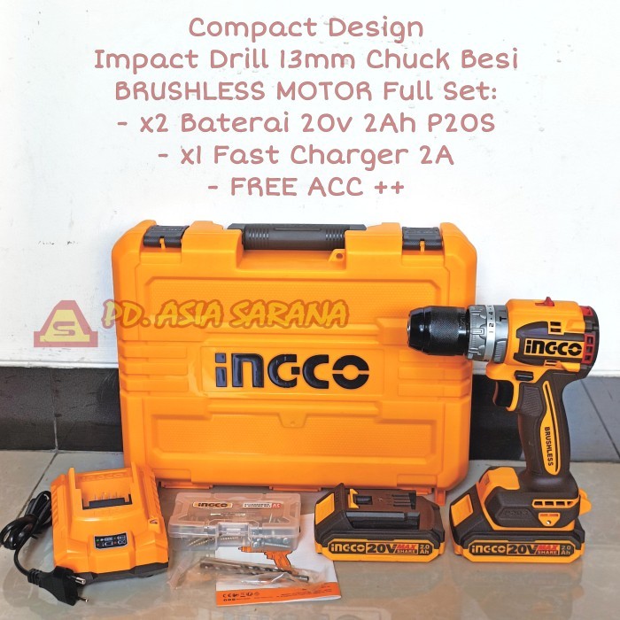 Paket Cordless Impact Drill Cidli20602-Gk Ingco Gerinda Cagli21104-Gk