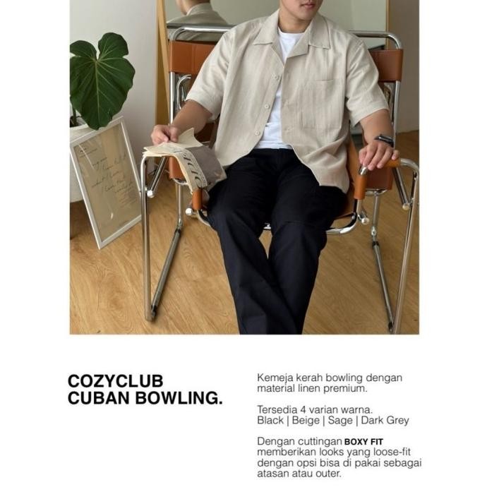 COZYCLUB Cuban Bowling Shirt Linen Premium - Kemeja Linen Kerah Pria Terlaris