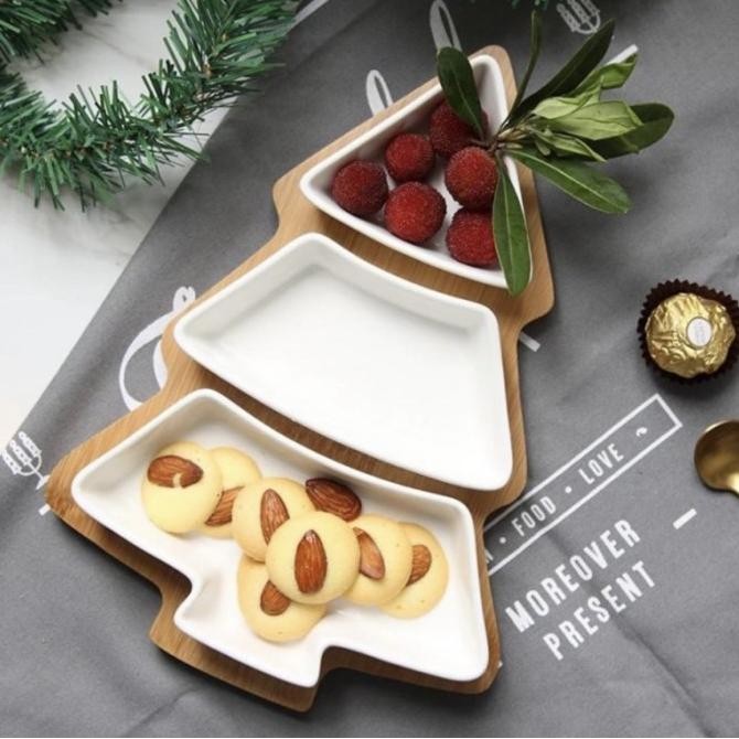 Piring Snack pohon natal keramik ala Nordic Xmas