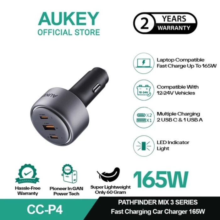 

SALE TERLARIS AUKEY CHARGER MOBIL SUPER FAST CHARGING 165W TRIPLE PORT CC-P4 READYY