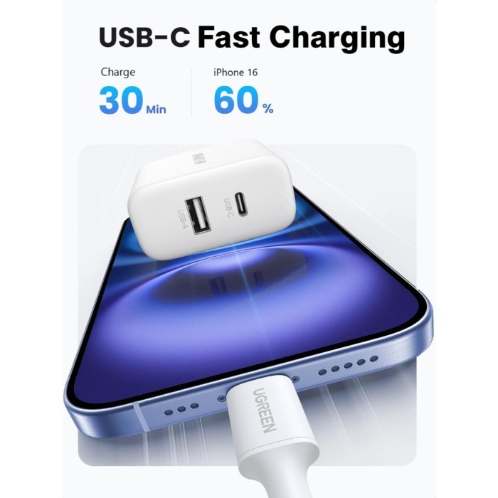 

SALE TERLARIS UGREEN X227 ADAPTER MINI WALL CHARGER 20W DUAL PORT USB A + TYPE C FAST CHARGING QC PD