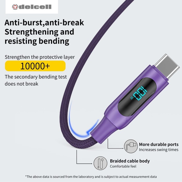 

SALE TERLARIS DELCELL KABEL ZAXTI DIGIT KABEL DATA USB TYPE C FAST CHARGING 66W DIGITAL DISPLAY
