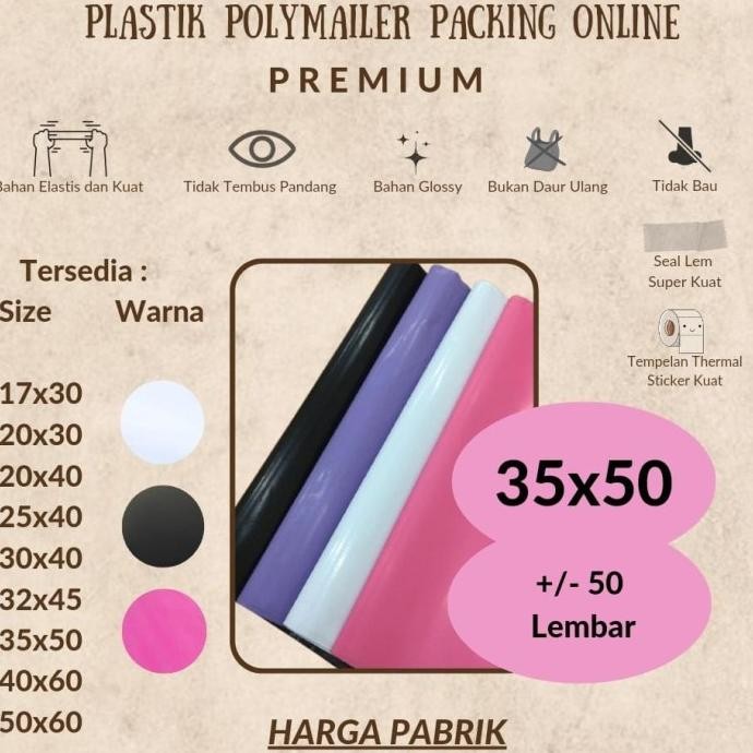 

Promo Polymailer Putih 35x50 Amplop Plastik Packing Olshop Pink 50 lbr Hitam COD
