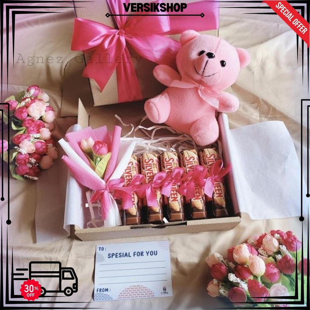 

Hampers Coklat / Hampers Boneka / Kado Valentine / Kado Ulang Tahun / Gift Box / Coklat Silverqueen Chunky D Gratis Ongkir