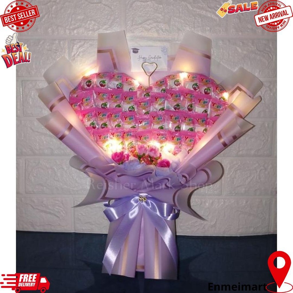 

Buket Yupi Love Medium Size Kado Hadiah Valentine, Birthday Mother'S Day, Anniv Dll D Terlaris