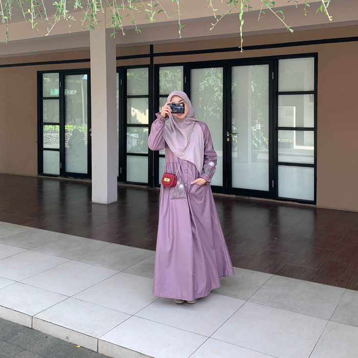 KUPNAD Gamis Katun Toyobo Bordir - Daisy Dress Dusty Purple