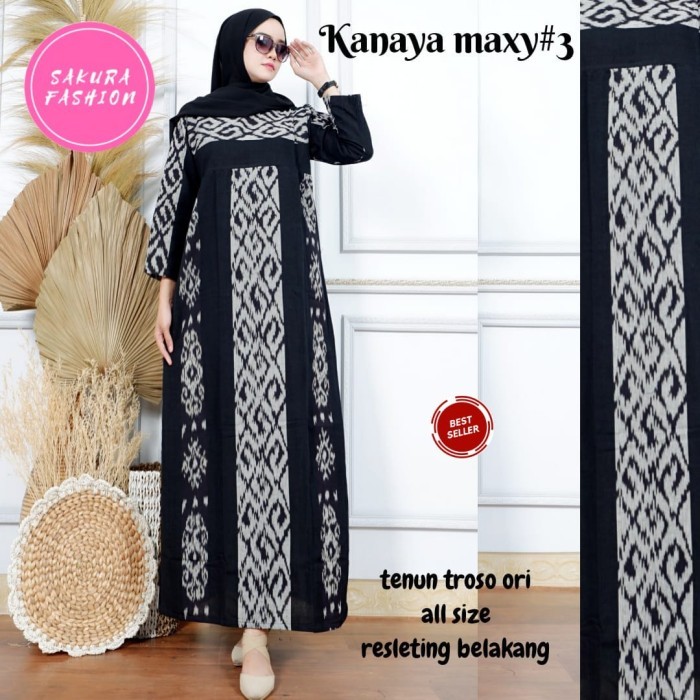 gamis maxy terbaru kanaya tenun troso ori premium motif etnik