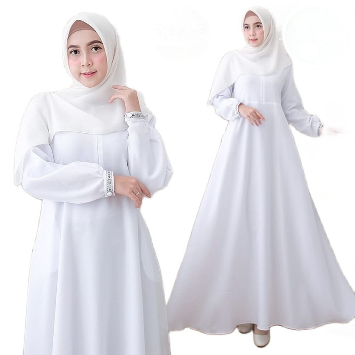 Gamis Putih Bordir dress simpel elegan Baju Gamis Wanita Putih Baju Muslim Long Dress