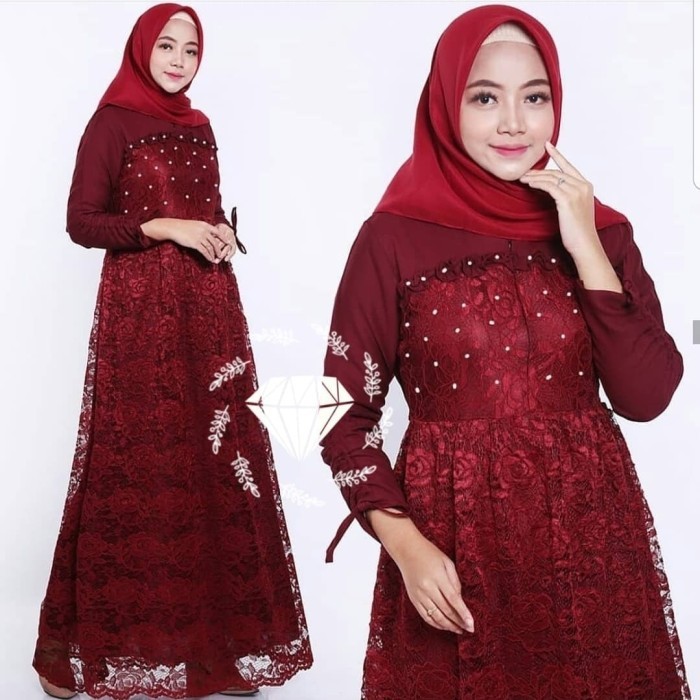 gamis pesta mewah jenny maroon baju lebaran premium bagus murah jen at